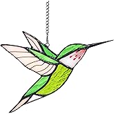 Lolitarcrafts Hummingbird Stained Glass Window Hangings Bird Stained Glass Suncatchers Hummingbird Gifts for Mom,Bird Lovers (Green)
