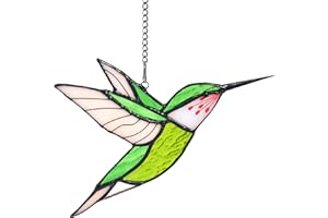 Lolitarcrafts Hummingbird Stained Glass Window Hangings Bird Stained Glass Suncatchers Hummingbird Gifts for Mom,Bird Lovers (Green)