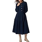 D-Sun Women Corduroy Maxi Dress Fall Winter Casual Button Down Long Sleeve Corduroy A-Line Belted Flowy Long Dress Pocket