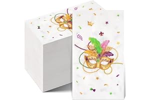 Ragnhild 100 Pcs Mardi Gras Mask Paper Napkins Party Decorations, Masquerade Guest Bathroom Napkins Disposable, Mardi Gras Rectangle Cocktail Napkins for Mardi Gras Carnival Party Supplies, 4.3"x7.9"