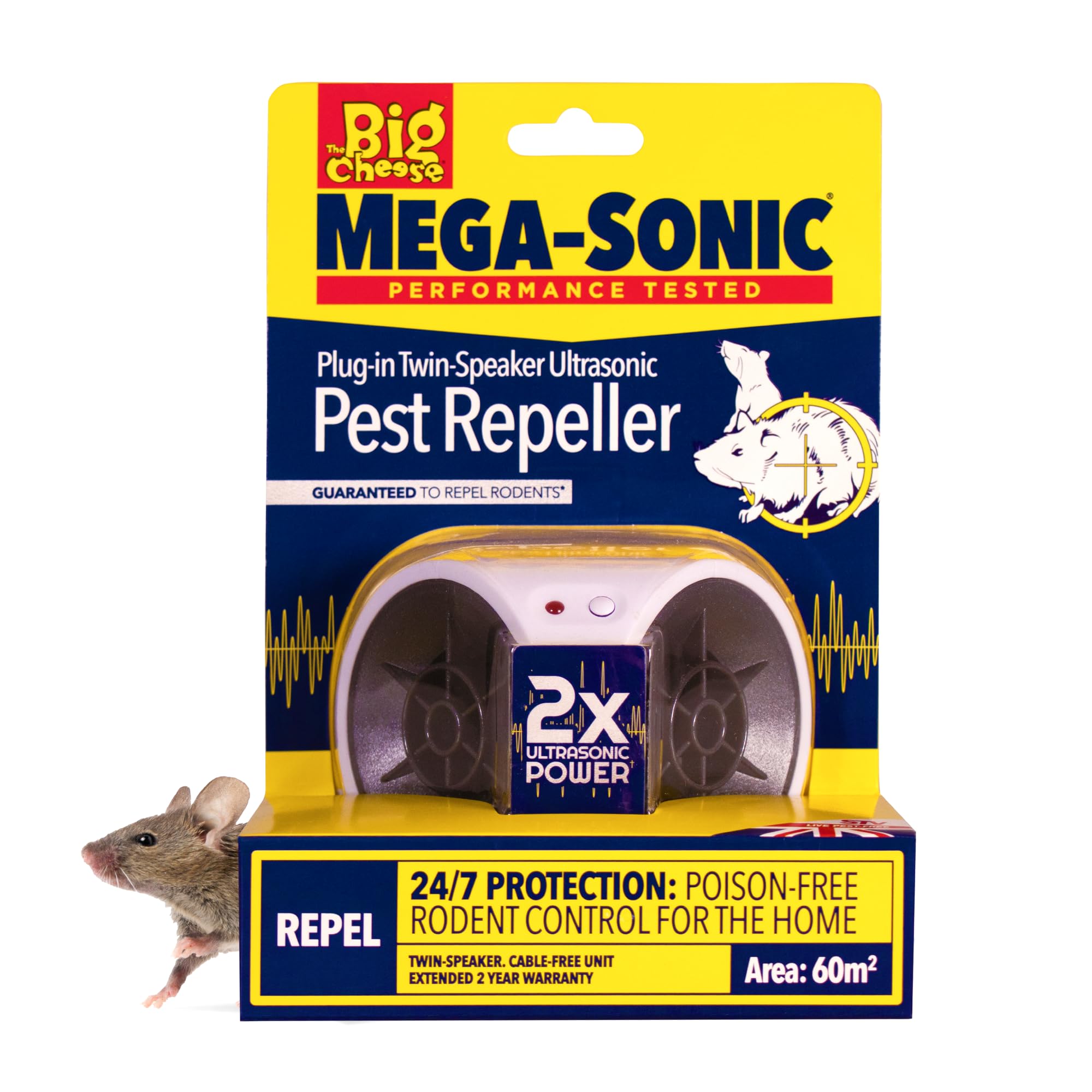 The Big Cheese Ultra Power – Mega-Sonic® Plug-In Twin-Speaker Pest Repeller - Professional Ultrasonic Technology Repels Mice & Rats Instantly - Indoor Electric Powered Plug-in – Pet-Friendly