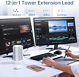 Kemelo 12-in-1 Tower Extension Lead with USB 4 Ports 3M Surge Protected view 2