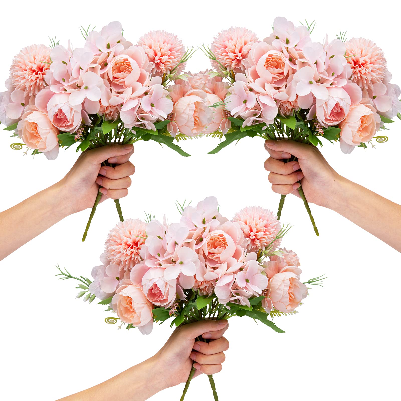 LAWOHO Artificial Flowers, 6 Packs Fake Peony Silk Hydrangea Bouquet Decor Plastic Carnations Daisy Realistic Flower Home Office Party Decor Arrangements Wedding Decoration Table Centerpieces Pink