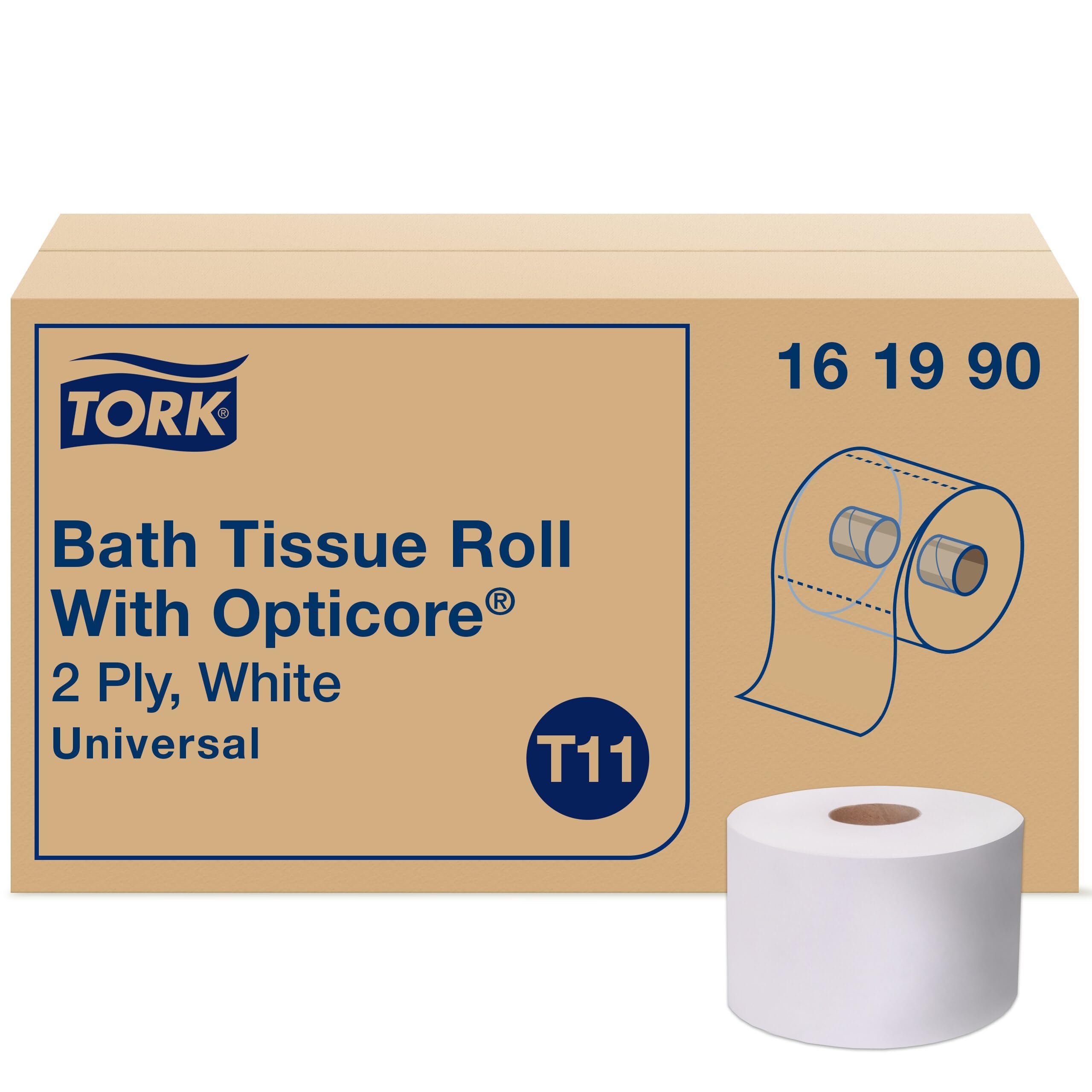 Photo 1 of Tork OptiCore Mid-size Toilet Paper Roll White T11, Universal, 2-ply, 36 x 865 sheets, 161990
