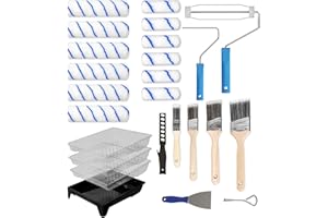 LAANPOLE Paint Roller Kit, 25 Piece Paint Supplies, 9"4" Paint Rollers, Paint Brushes for Walls, Microfiber Roller Covers for Professional Painting, Blue