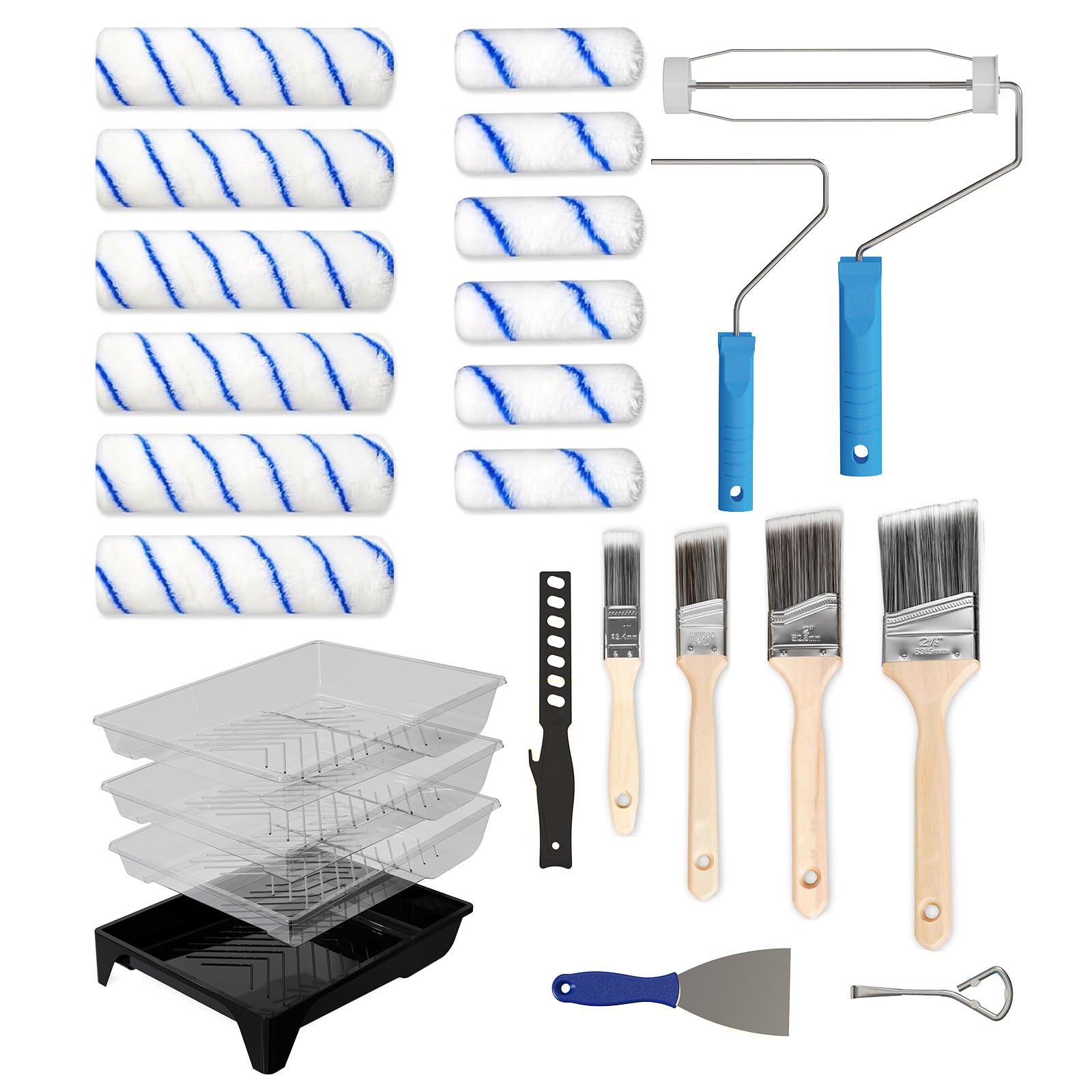 Photo 1 of **INCOMPLETE** SEE NOTES** LAANPOLE Paint Roller Kit, 25 Piece Paint Supplies, 9"4" Paint Rollers, Paint Brushes for Walls, Microfiber Roller Covers for Professional Painting, Blue