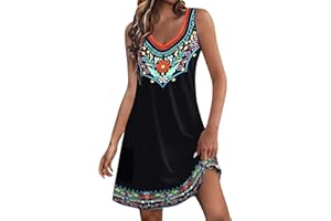 NBXNZWF Womens Summer Dresses 2024 Casual Loose V Neck Sleeveless Sundresses Floral Boho Hawaiian Beach Dresses with Pockets