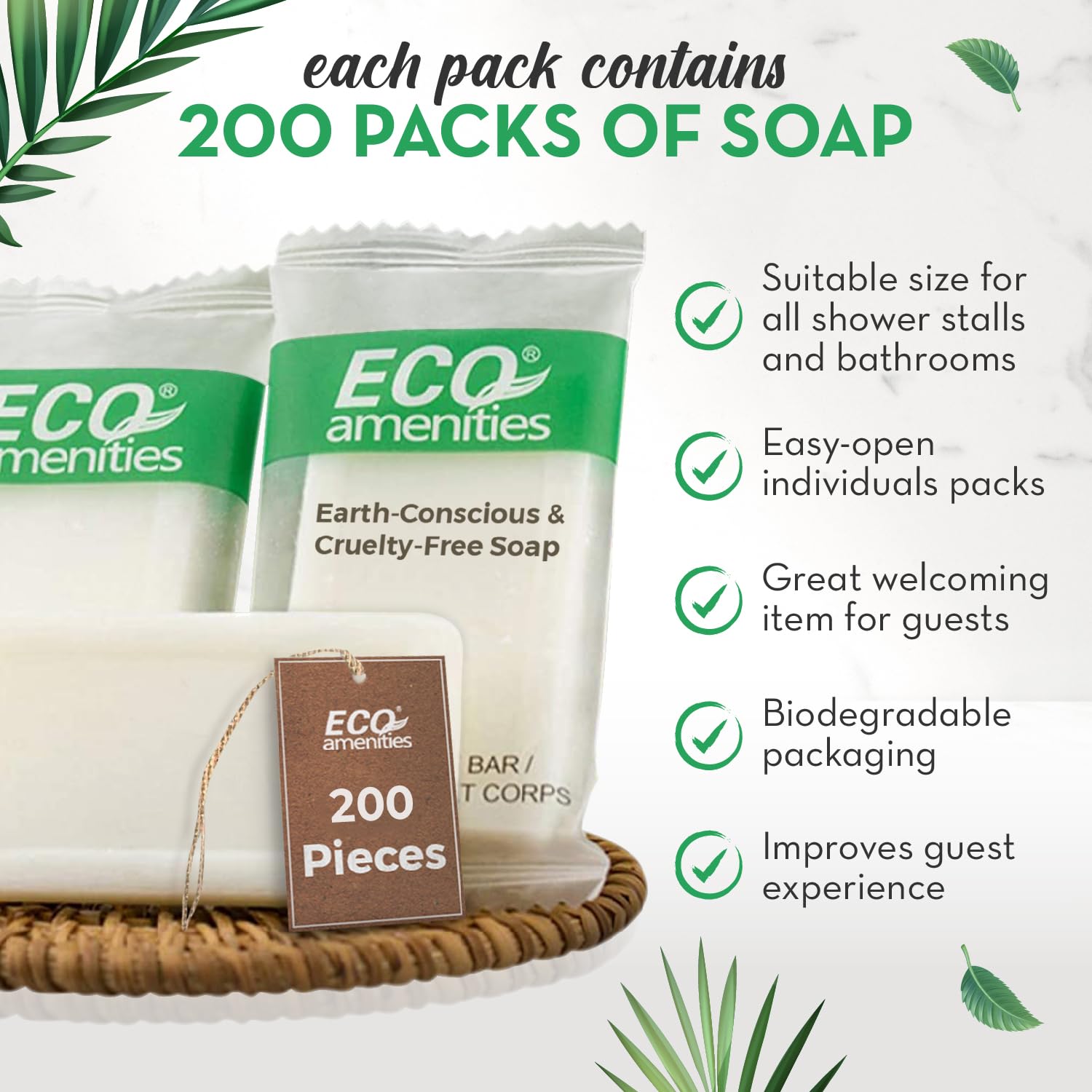 ECO amenities Bar Soap Bulk - 200 Pack, 0.5 oz Travel Size Soap Bars - Individually Wrapped For Hotels - Great for Vacation Rental and Airbnb Toiletries or Hygiene Kits Supplies