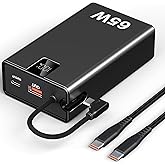 65W Power Bank 27000mAh TSA Approved, USB C Metal Laptop Charger Built-in Cable|Total 130W 3 Ports Fast Charging for MacBook,Steam Deck,iPad Pro|Airplane Safe Battery Pack for Travel,College Students