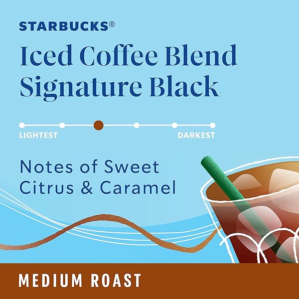 STARBUCKS K-CUP PODS, MEDIUM ROAST ICED COFFEE BLEND, SIGNATURE BLACK FOR KEURIG MAKERS, 100% ARABICA, 1 BOX (10 PODS)
