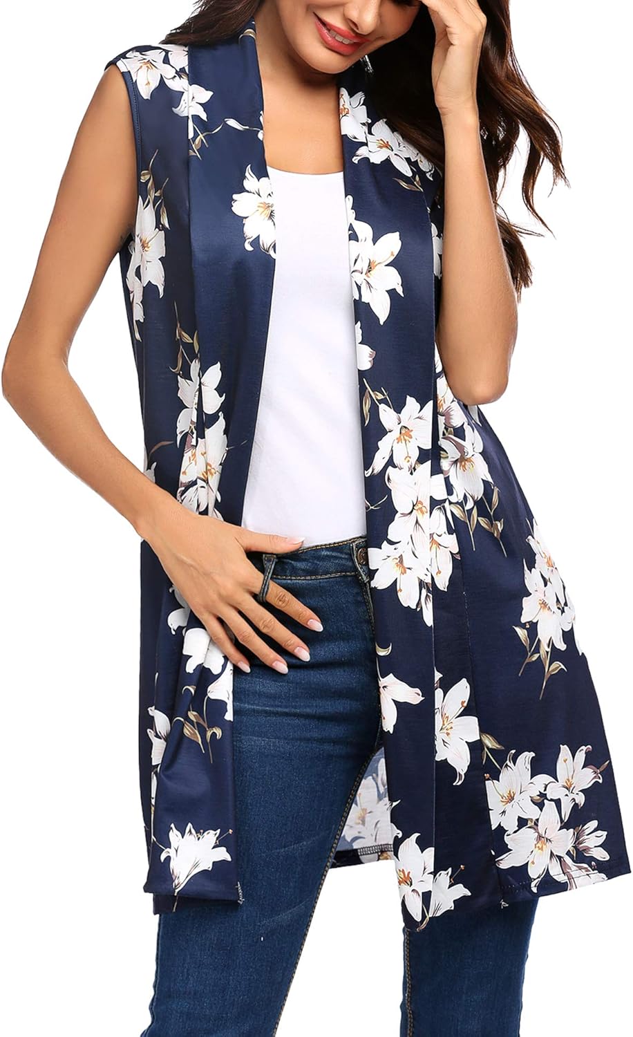 Beyove Womens Long Vests Sleeveless Draped Lightweight Open Front Cardigan Layering Vest with Side Pockets at  Women’s Clothing store