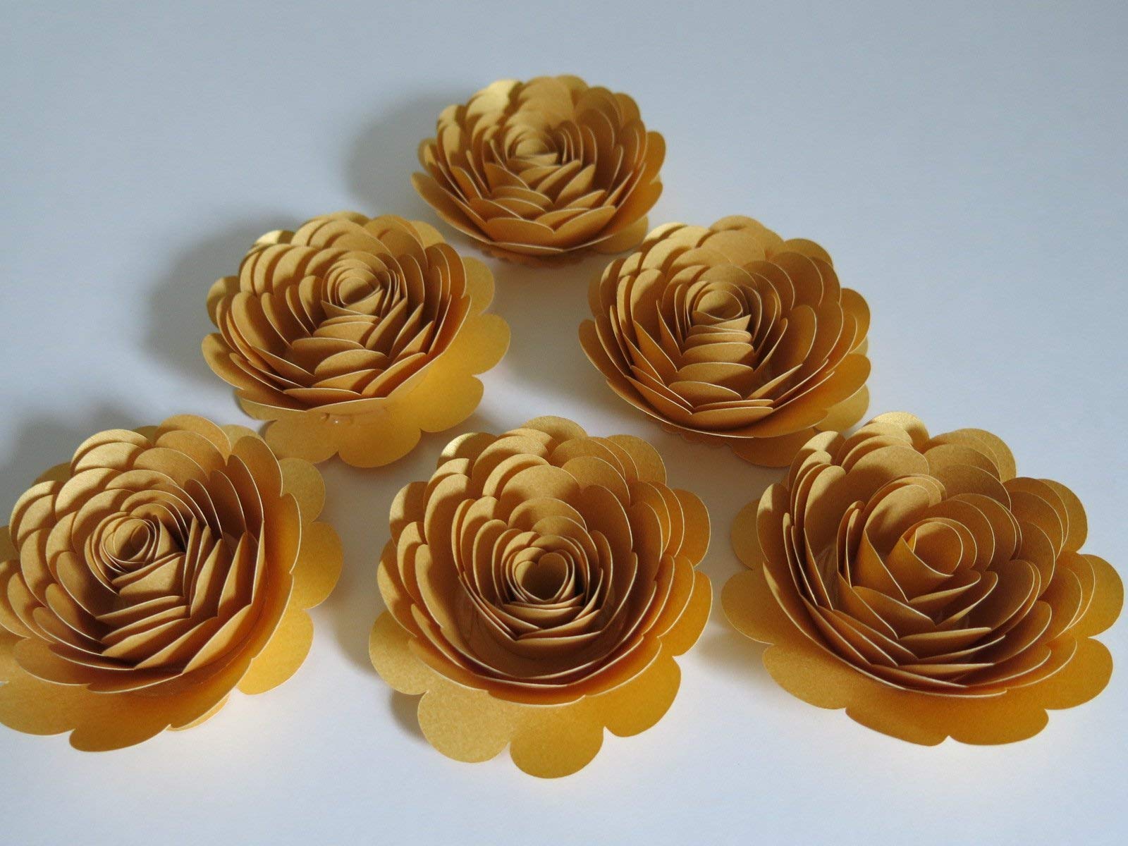 50th Anniversary Decorations, 6 Metallic Gold Roses, 3 Inch Big Paper
