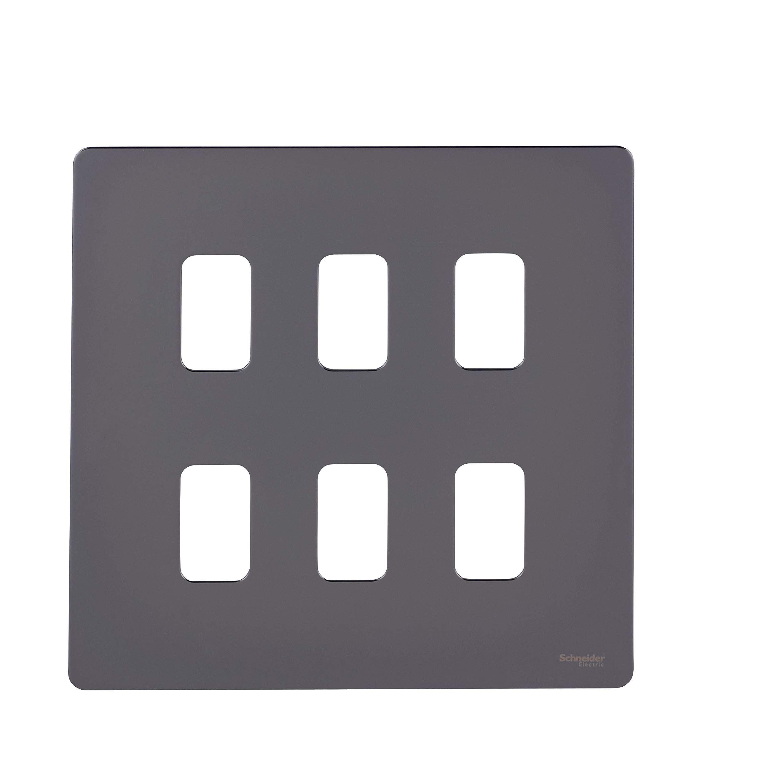Schneider Electric Ultimate Screwless Flat Plate - 6 Gang Grid Faceplate, with Mounting Frame, GUGS06GBN, Black Nickel