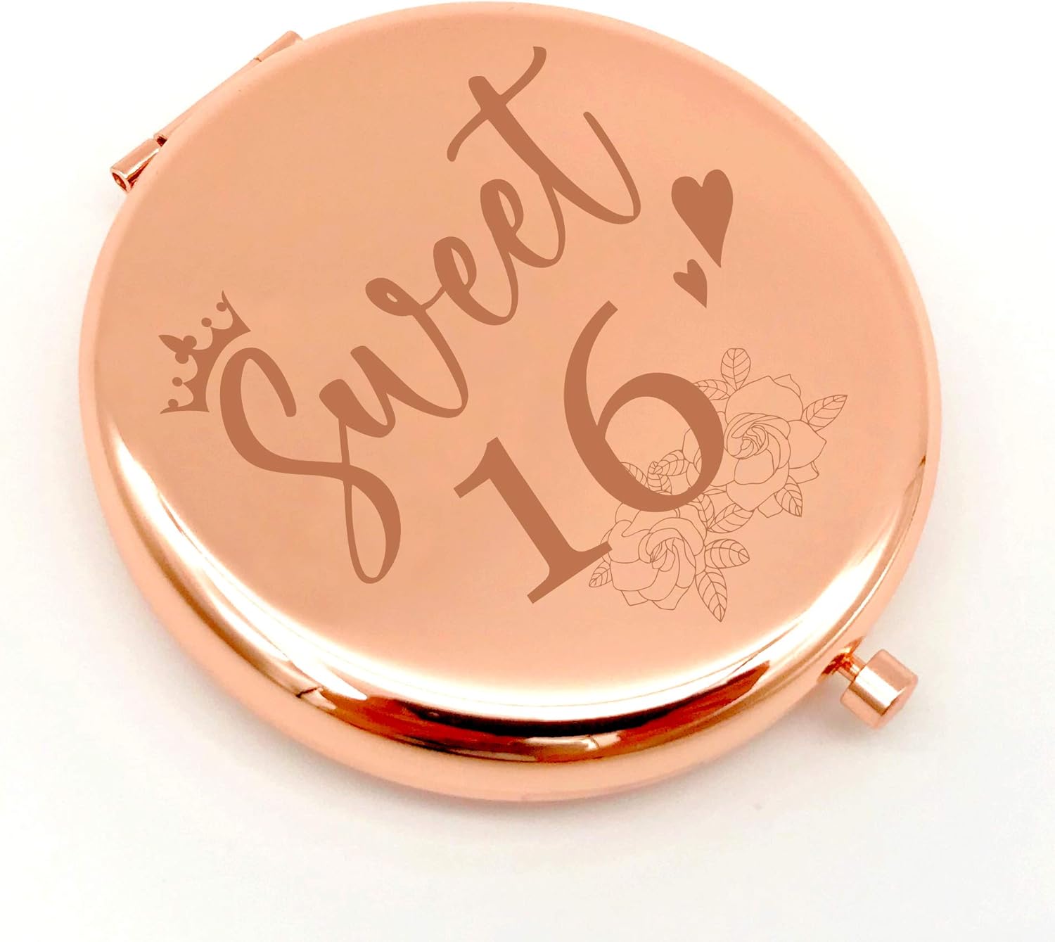 Warehouse No.9 Sweet 16 Gifts for Girls 16th Birthday Gifts, Double Sided Engraved Travel Compact Pocket Makeup Mirror Gift for Teen Girls Daughter