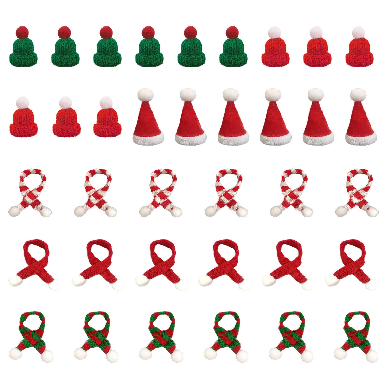 SKHAOVS 36 Pcs Mini Christmas Hat and Mini Scarf Set, Mini Santa Hat, Mini Hat with Scarf for Table Decor Snowman Decoration DIY Craft Art Mini Doll Accessory Gift Decor Party Christmas (36 Pcs)
