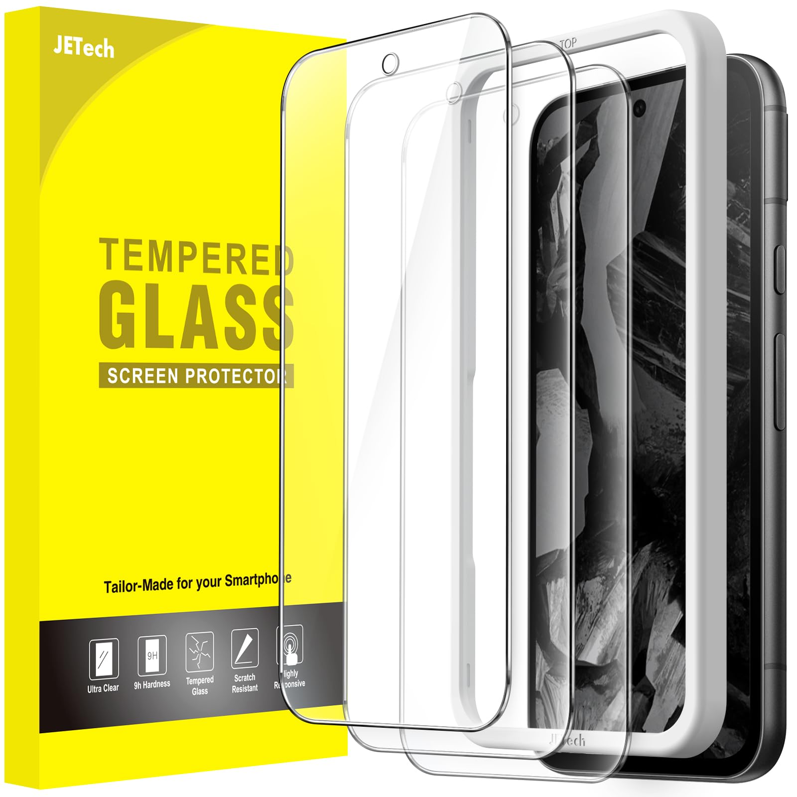 Photo 1 of JETech Screen Protector for Google Pixel 8a 6.1-Inch, Tempered Glass Film with Easy Installation Tool, Fingerprint Compatible, HD Clear, 3-Pack