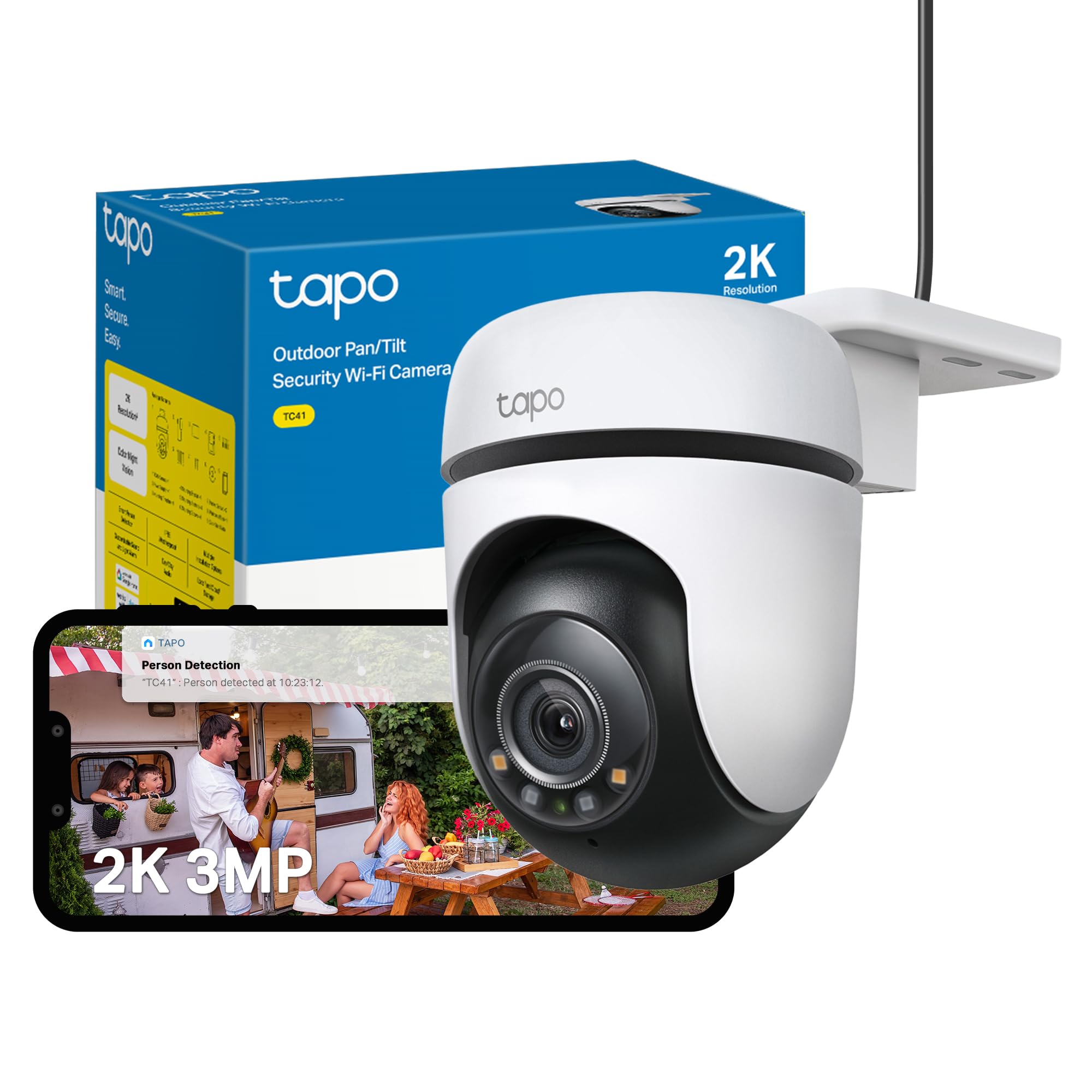 Tapo TC41 2K Pan/Tilt Outdoor Security Camera, WiFi Camera, 360° Smart Person Detection Motion Tracking, Full-Colour Night Vision, No Monthly Fee, Two-Way Talk, IP65, Works with Alexa & Google — image 1