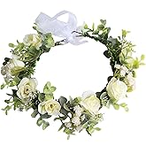 Trepveter Rose Flower Crown Floral Crown Flower Garland Headband Floral Headpiece Halo Cosplay Halloween Bridal Wedding Photo Props Renaissance Party Prom Beige