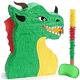 WERNNSAI Dragon Pi&ntilde;ata - Dinosaur Birthday Decorations, Green Dino Pi&ntilde;ata | Dinosaur Party Supplies, Bundle with Blindfold and Stick for Boys Kids, Dragon Theme Birthday Party Game Decorations