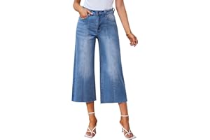 GRAPENT Jean Capris for Women Wide Leg Jeans High Waisted Seamed Front Raw Hem Denim Capri Pants Stretchy