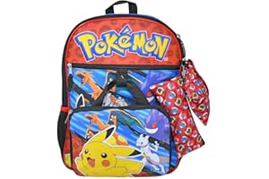 Bioworld Kids Backpack & Lunch Bag Set – Pokemon 16" Lightweight School Bookbag with Insulated Lunch Bag & Keychain – Perfect