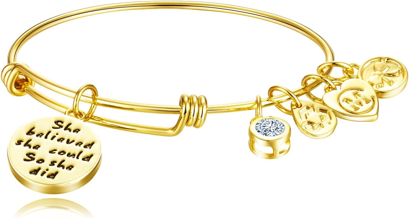 Expandable Charm Bracelet She Believed She Could So She Did Inspirational Bangle Graduation Gift Her