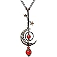 MINACHI Vintage Bohemian Hippie Ceramic Beads Crescent Moon Lariat Necklace, Boho Hippie Statement Jewelry Gift for Women