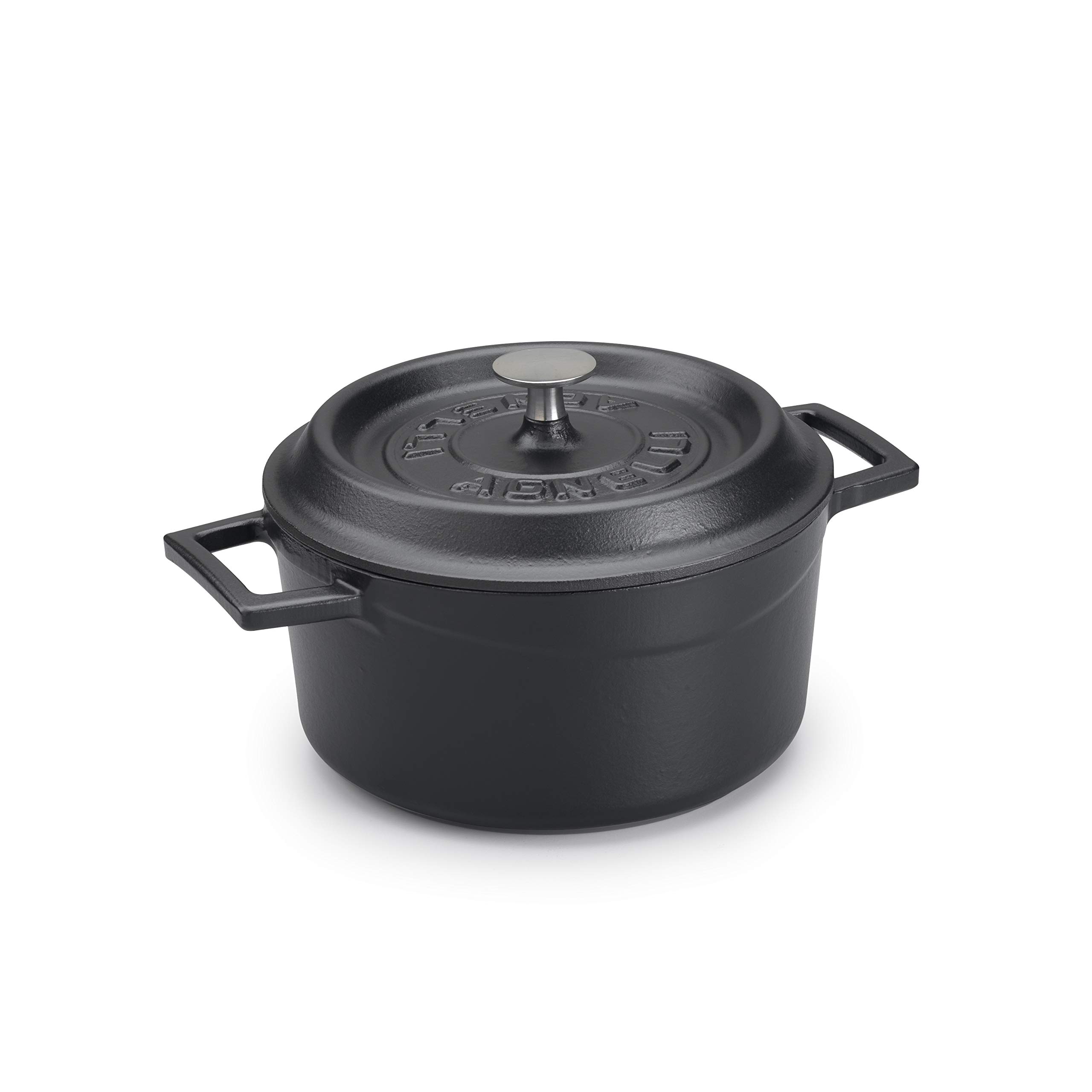Pentole Agnelli COGHSRP10420M Saucepan with Handles and Lid, Cast Iron, Matt Black, 2.6 L