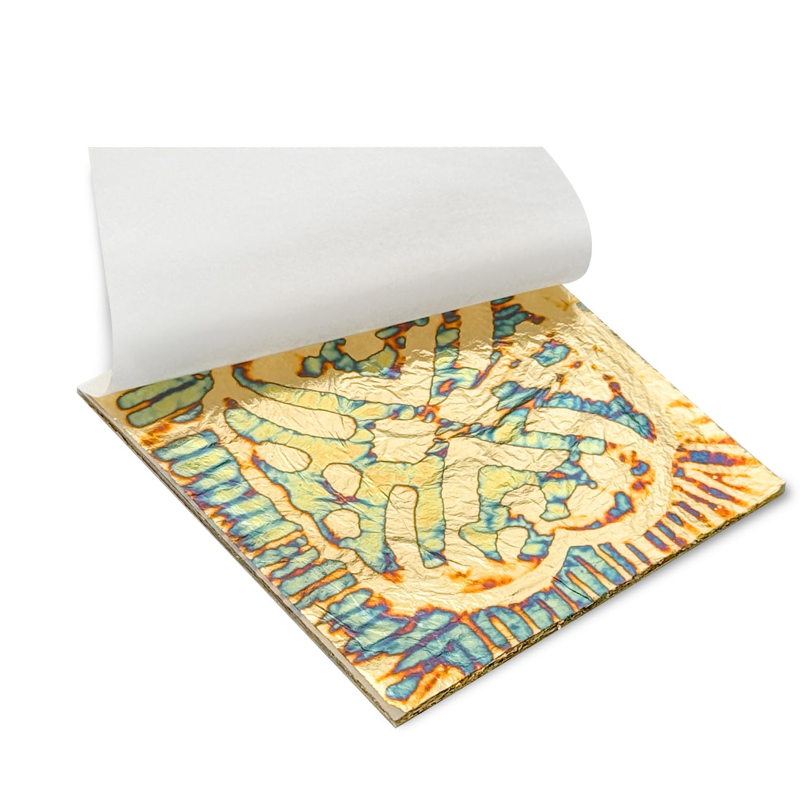 Modixun Variegated Gold Leaf Sheets 50pcs, Colorful Imitation Gold Foil Sheets Paper Booklet for Art Craft Painting Gilding Decoration, 14 x 14cm, Heart