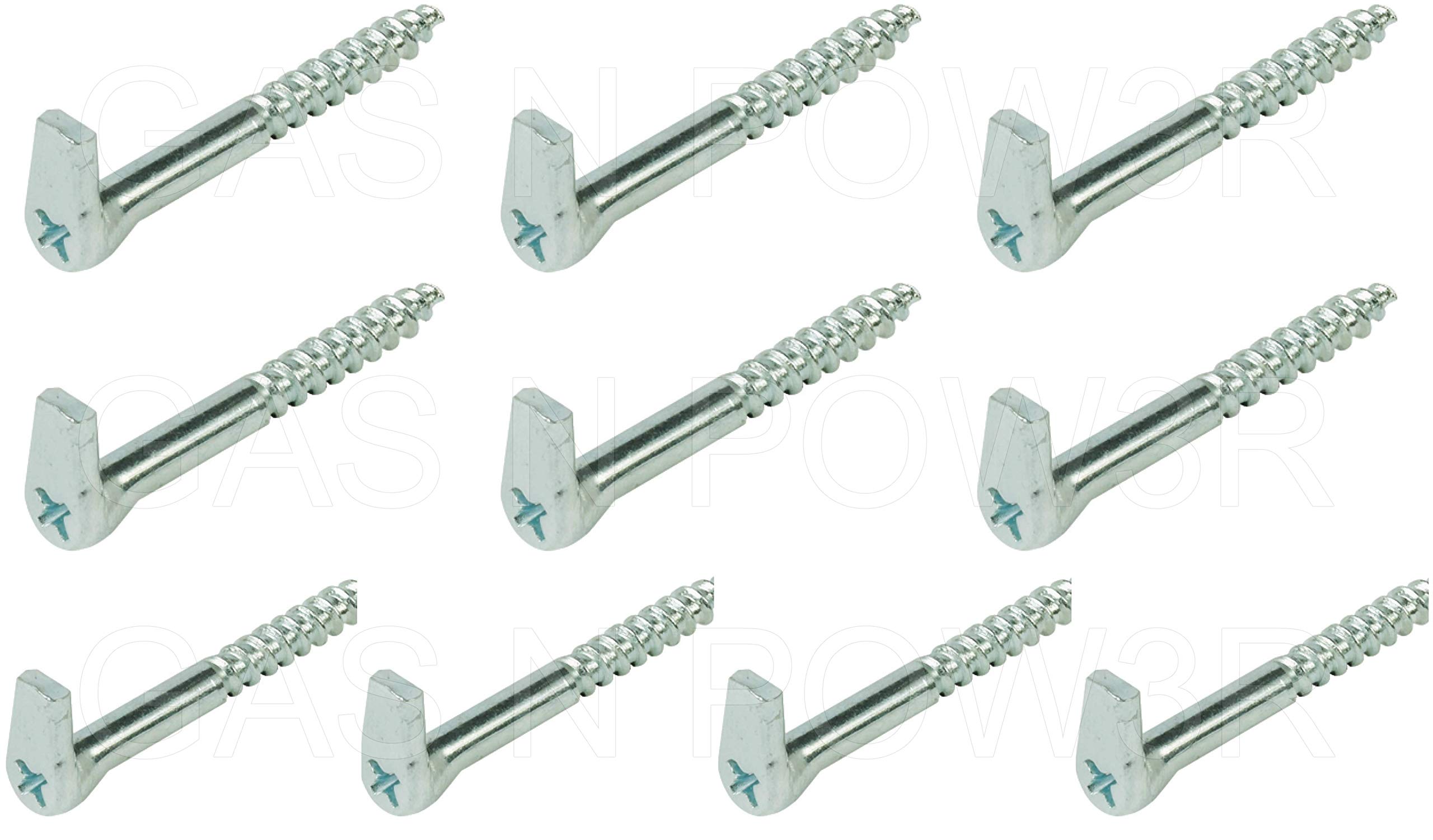 Gas N Pow3r x10 Screw Hooks with Cross Slot Heavy Duty GALVANISED Steel SELF Tapping Wood 5.8 x 80mm