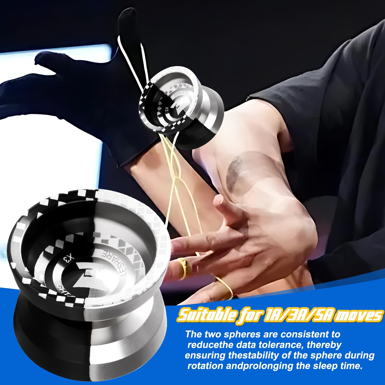 LESHARE Unresponsive Yoyo Professional [Responsive Bearing Included Auto Return] with Ball Bearing Mosaic Extraordinary Yo-Yos Ball Sleeper Yoyos, (Black Silver)