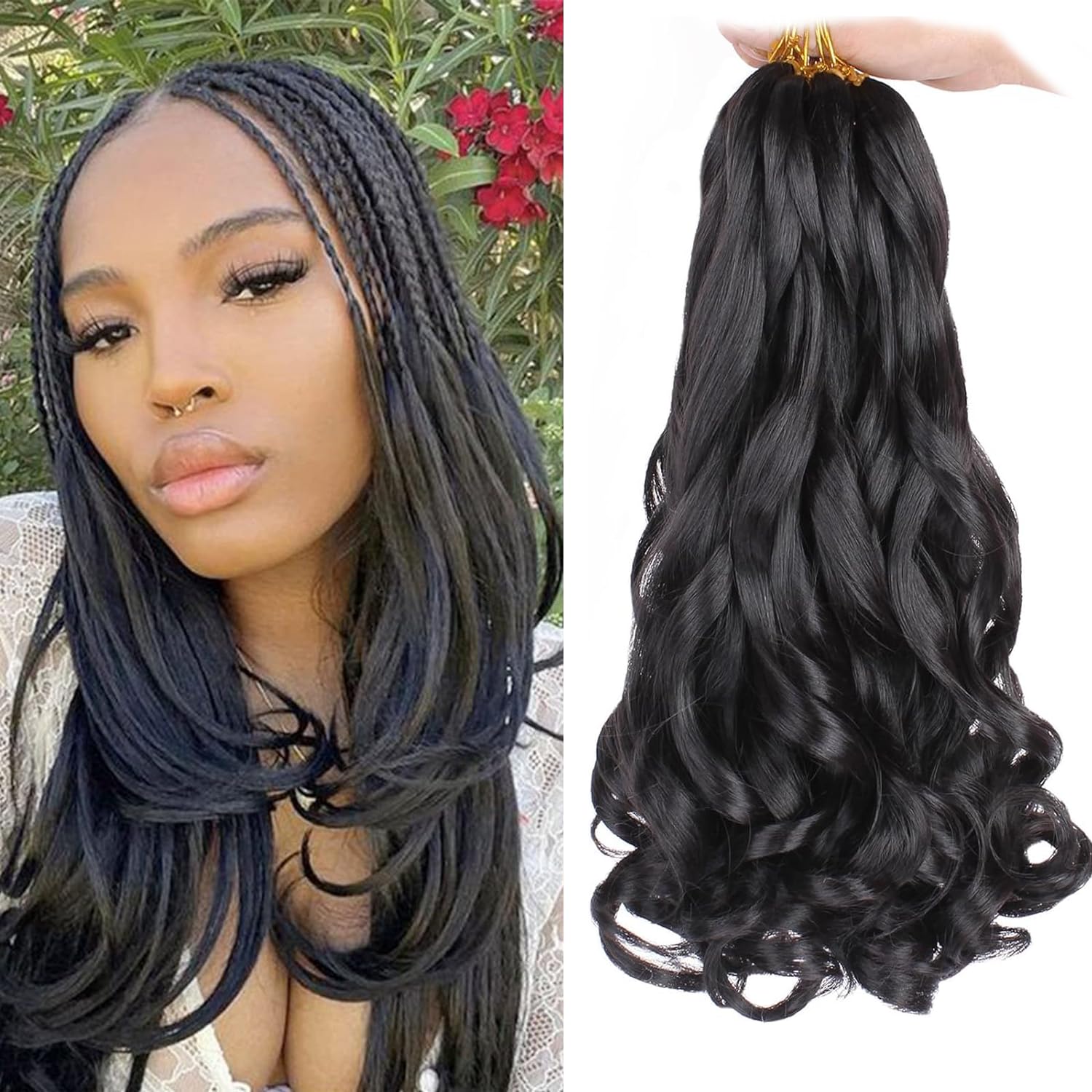 Xtrend 8 Packs 25CM Spanish Curly Braiding Hair Loose Wavy Hair Pre-Stretched Synthetic Hair Extensions for Box Braiding Crochet Hair 1B# — image 1