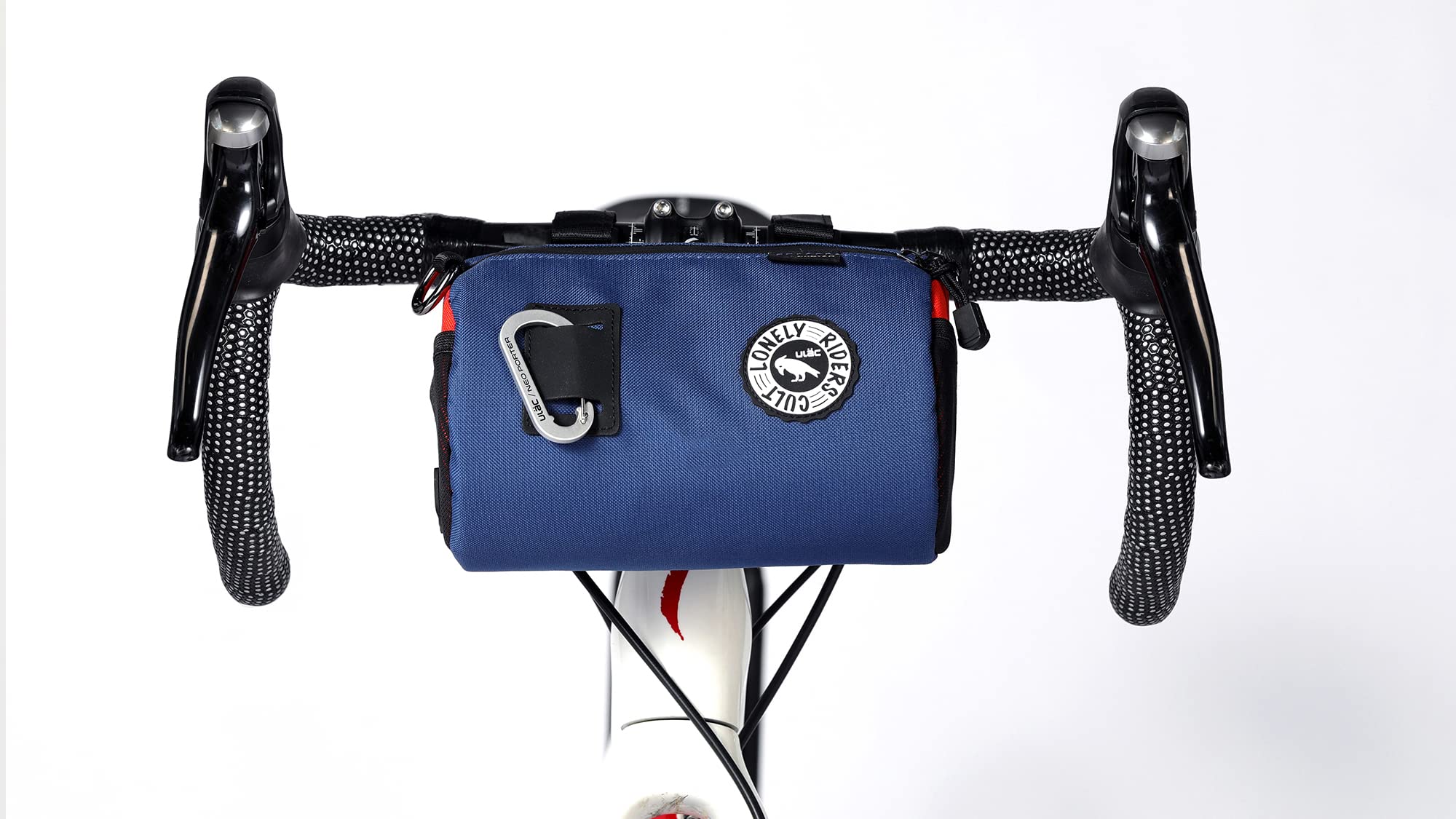 ULAC COURSIER 2.7L Neo Porter Bike Feed Bag for Handlebar, with Front Eyelet Accommodating Lights and Sunglasses and a Shoulder Strap for Easy Transport(Navy-Orange)