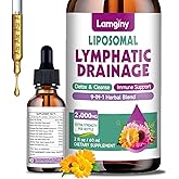 Liposomal Lymphatic Drainage Drops, 9-In-1 Lymphatic Drainage Supplements for Detox & Cleanse, with Echinacea, Dandelion, Elderberry, Burdock Root & Cleavers, Immune & Lymph System Support, 2 FL OZ