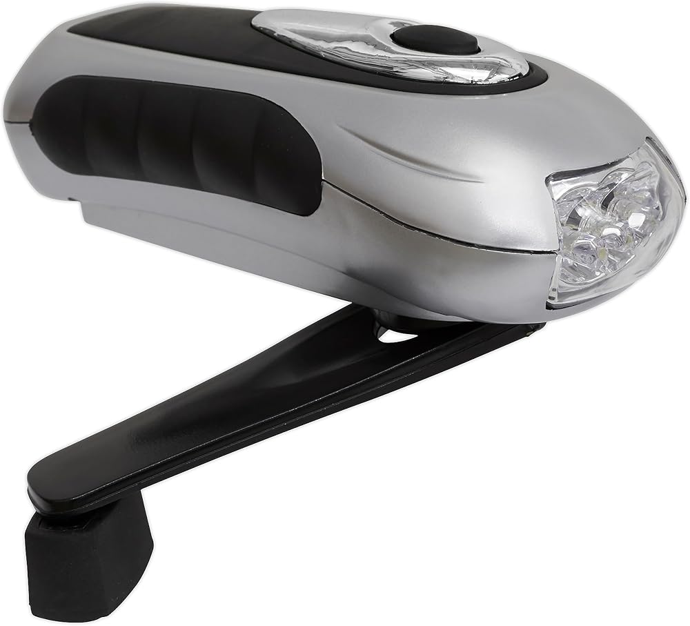 Sealey AK3305 3 LED Wind Up Rechargeable Torch Silver Dual Brightness