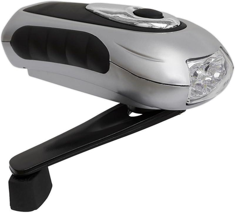 Sealey AK3305 3 LED Wind Up Rechargeable Torch Silver Dual Brightness