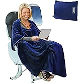 Tirrinia Travel Blanket Airplane Office Poncho 4 in 1 Premium Cozy Fleece Portable Poncho Blankets with Built-in Bag, Pocket