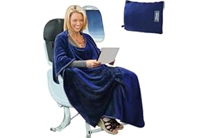 Tirrinia Travel Blanket Airplane Office Poncho 4 in 1 Premium Cozy Fleece Portable Poncho Blankets with Built-in Bag, Pocket
