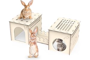 Woiworco Large Rabbit Houses and Hideouts, Wooden Rabbit Castle Bunny Hideout, Rabbit Tunnel Hideout Bunny Playhouse Houses, Spacious Breathable Habitats for Hamsters and Guinea Pigs Hut to Hide