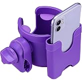 Suranew Cup Holder with Phone for Walker Wheelchair Stroller Purple | Fits Walker and Stroller Handlebars | Vibrant Purple Holds Cups and Drinks Steady | Quick Snap-On No Tools Needed
