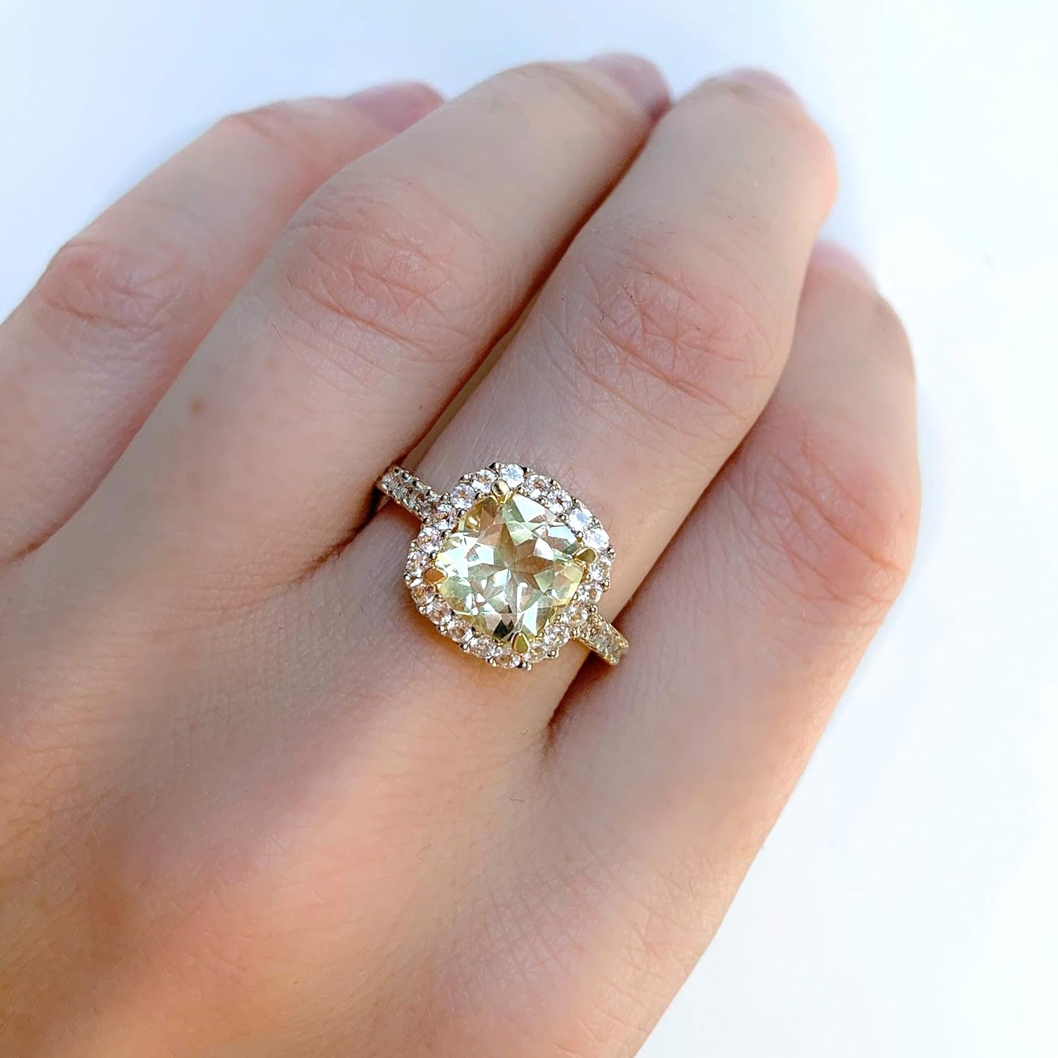 Abbie+Cleo Womens Cushion Cut Gemstone Halo Statement Ring in Flash Plated Sterling Silver: Jewelry