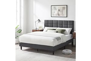Susalt Full Size Platform Bed Frame with Upholstered Headboard, Linen Fabric and Wooden Slats Support, No-Noise, Easy to Assemble, No Box Spring Needed with 800LBS, Grey