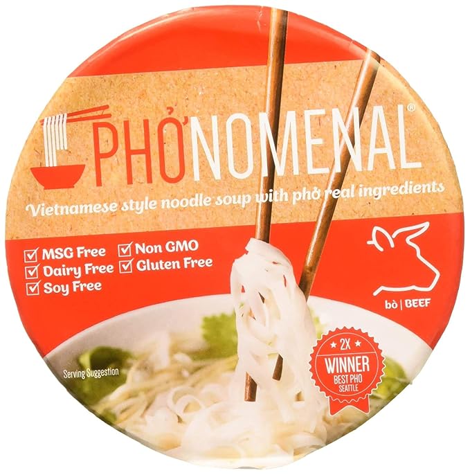 Amazon Com Pho Nomenal Bowl Instant Pho Noodles Gluten Free Low Sodium Vietnamese Beef Soup No Msg Authentic Family Recipe Non Gmo No Soy 2 1 Oz 6 Bowl Pack Grocery Gourmet Food