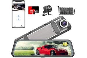 10" 4K Mirror Dash Cam Rear View Mirror Camera, Full HD Car Camera - WiFi Dash Cam Front and Rear for Cars & Trucks with Nigh