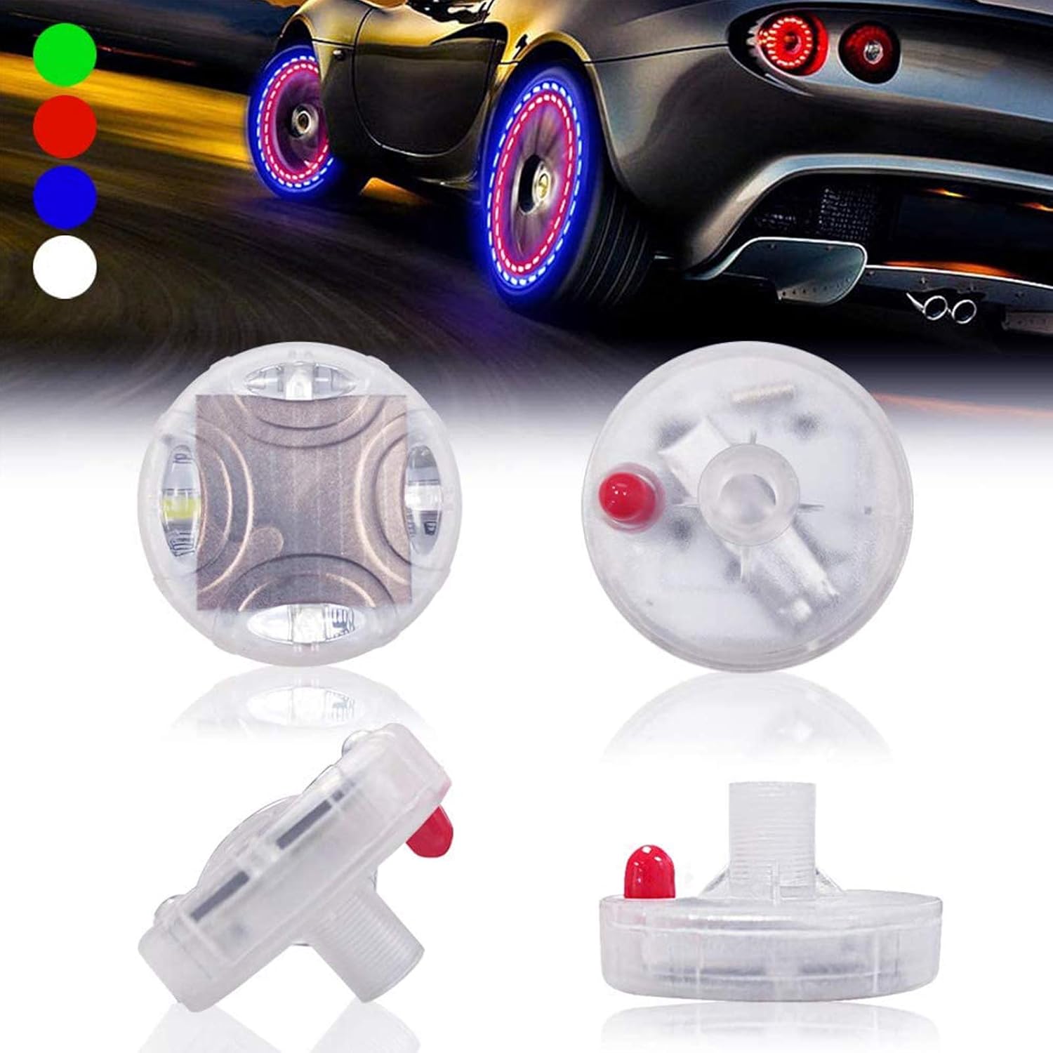 JXWH 4pcs Car Wheel Tire Valve Cap Lights,Colorful LED Tire Light,15 Modes Flashing LED Gas Nozzle Tire Light Waterproof for Car Auto Motorcycles Bicycles: Sports & Outdoors