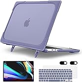 MEEgoodo for MacBook Air 13 inch Case 2021 2020 2019 2018 Release A2337 M1 A2179 A1932 with Retina & Touch ID, Heavy Duty Rugged Shockproof Plastic Hard Shell with Fold Kickstand, Lavender Gray