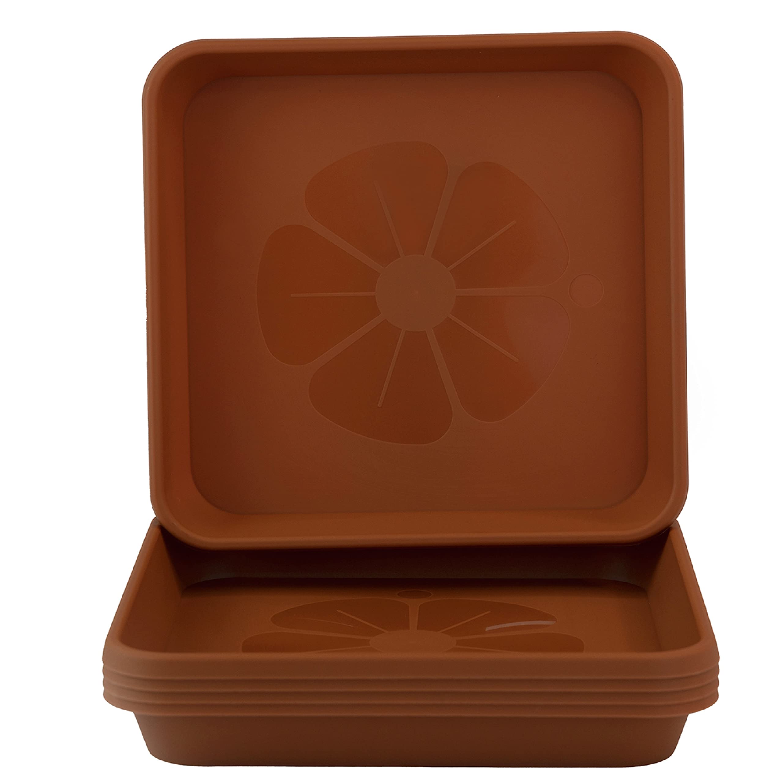 Home Garden Ornaments Plant Pot Saucers Square – 5 Pack Plastic Drip Trays for Indoor & Outdoor Use (Terracotta Colour, 29 cm / 11.4 inch)