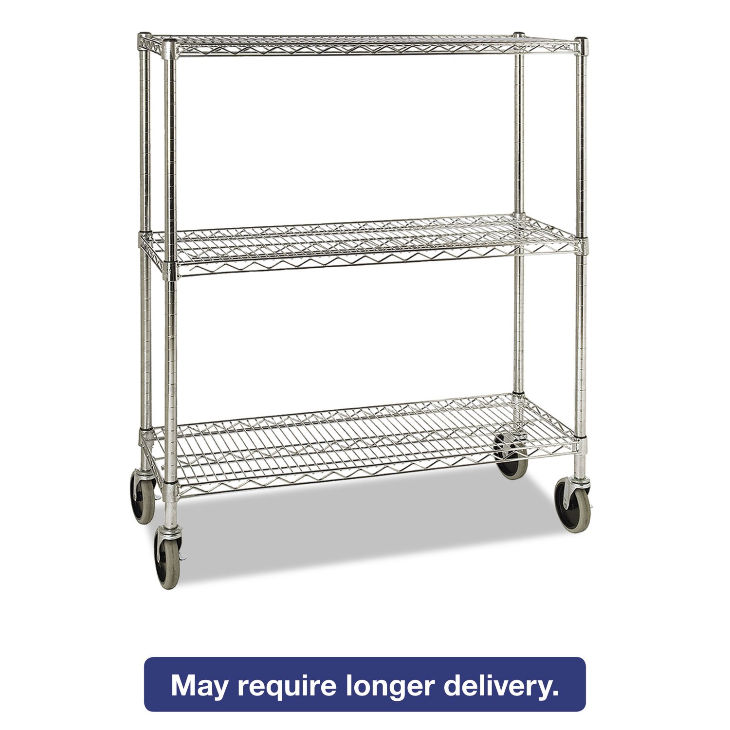 Rubbermaid 9G79CHR ProSave Shelf Ingredient Bin Cart, Three-Shelf, 38w x 14d x 48 3/8h, Chrome
