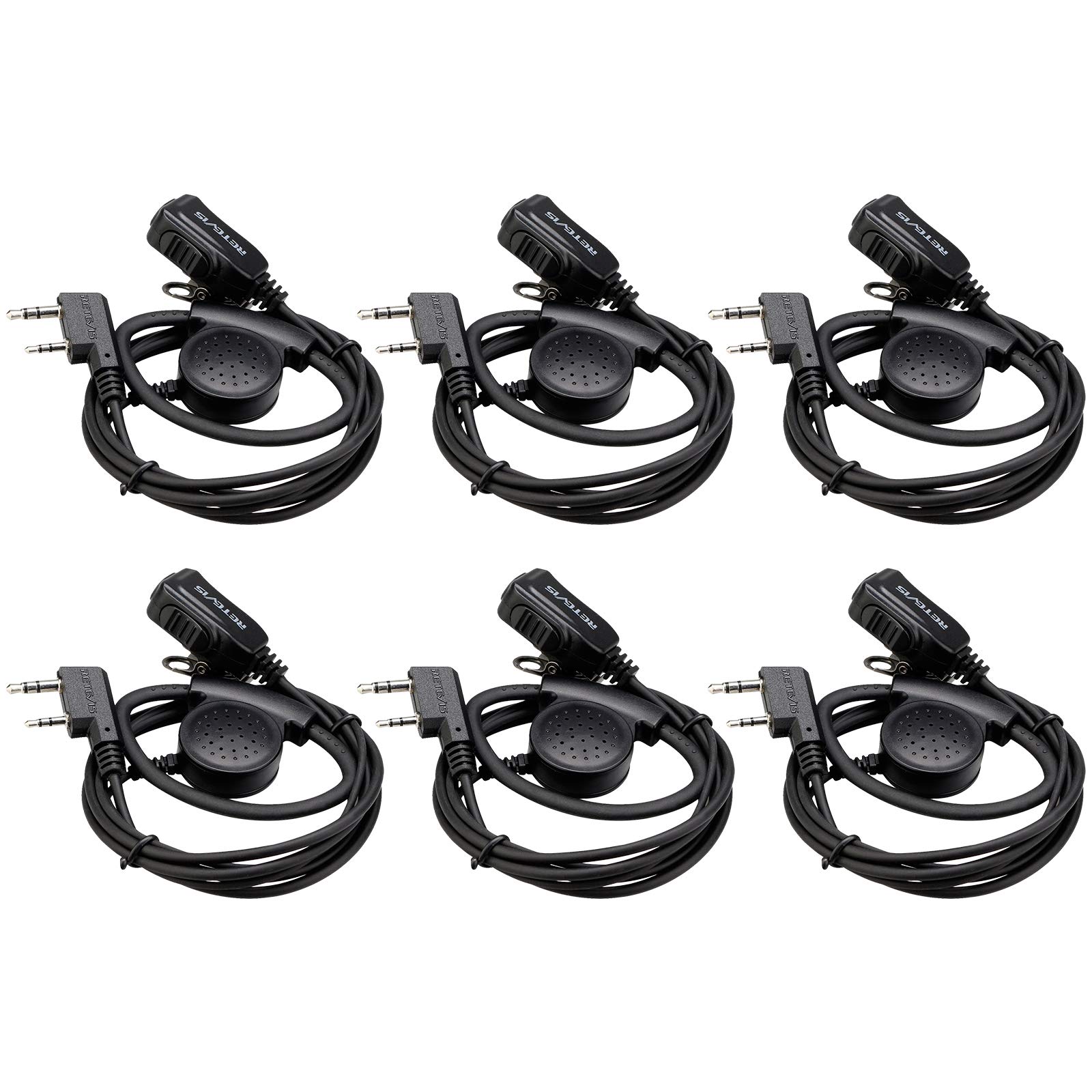 Retevis Two Way Radio Headset with Mic Compatible RT24 RT27 RT619 H777 RT21 Baofeng UV-5RA 888s, Walkie Talkie Adjustable D-Shaped Headset with PTT (6 Pack)