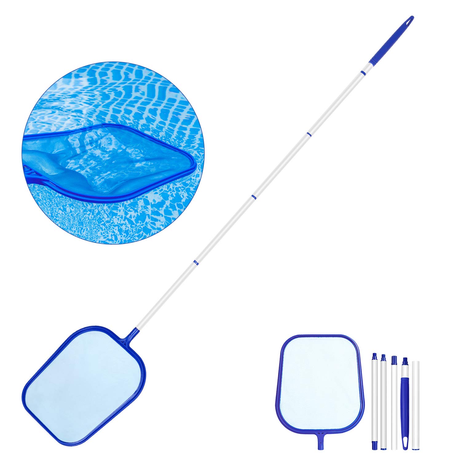 Homga Pro Pool Skimmer Economy Grade with Strong Pole & EZ Clips Included for Above Ground & Inground Swimming Pools, Fine Mesh Bag Removes All Debris! (Strong Pole)